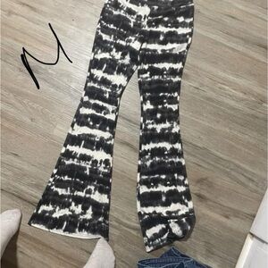 Black and White Tie-Dye Flare Pants